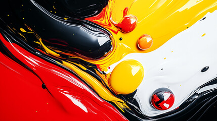 Poster - Abstract Colorful Paint Swirls with Black, Yellow, Red, and White Liquid Paint
