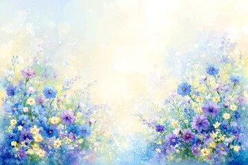 Wall Mural - A stunning background of a multicolored spring meadowFilled with wild flowers and soft bokeh lights