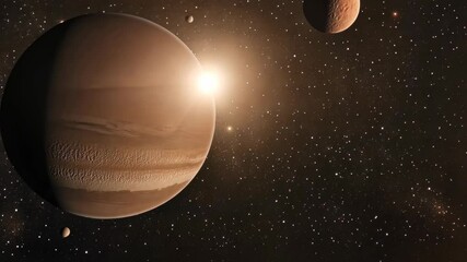 Wall Mural - Celestial bodies in the vastness of space with a bright star illuminating the scene