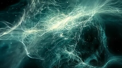 Wall Mural - Electric energy flows through a cosmic nebula with bright wisps in a dark space landscape