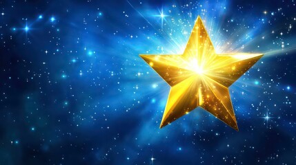 a stunning golden trophy star shining brightly against a dramatic blue backdrop, symbolizing achieve