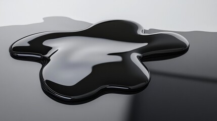 Leinwandbilder - Shiny black oil puddle reflecting light on a smooth surface, showcasing intricate details and textures. Generative AI