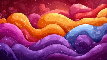 Poster - A colorful abstract wave pattern with vibrant hues like purple, orange, and blue, creating a smooth flowing effect.