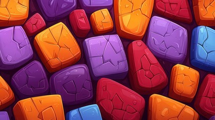 Poster - Colorful and textured stones in various shapes and sizes, suitable for animation or backgrounds.