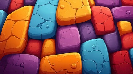 Poster - Colorful abstract stones in vibrant hues of orange, purple, and blue on a textured background.