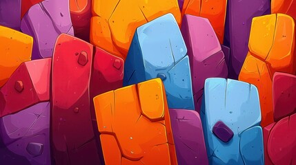 Poster - A colorful abstract illustration of rocks in purple, red, orange, and blue tones, creating a vibrant texture.