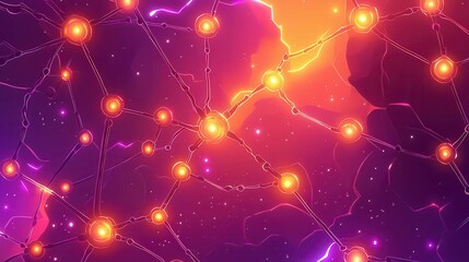 Aufkleber - Abstract digital network illustration with glowing nodes and vibrant colors.