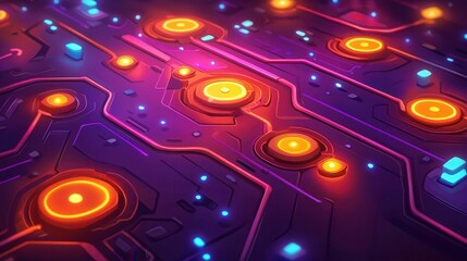 Poster - Abstract illustration of a colorful digital circuit board with glowing nodes.