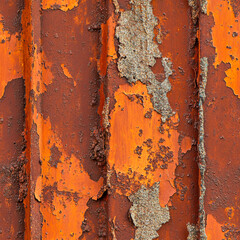 Aufkleber - Close-up of rusted metal surface with peeling orange paint texture