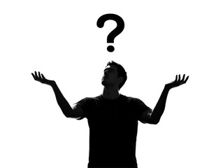 isolated silhouette of a man with question mark above