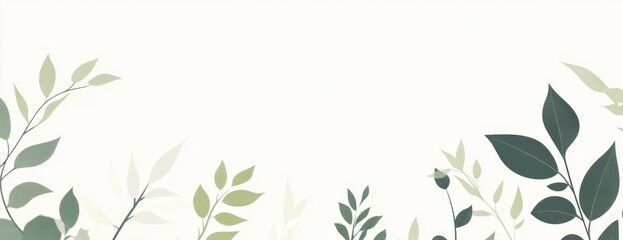 A simple vector graphic of abstract leaves and plants, light green on a white background with subtle pastel color accents an elegant and minimalistic design for eco-friendly social media Generative AI