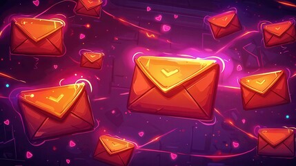 Poster - Colorful cartoon envelopes floating in a vibrant background, representing communication.