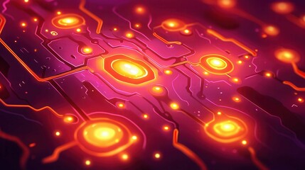 Poster - Abstract digital design featuring glowing circuitry in purple and orange hues.