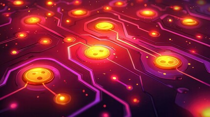 Poster - Abstract digital circuit design featuring glowing elements in vibrant colors.