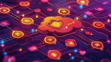 Poster - A colorful digital heart cloud representing connectivity and love in technology.