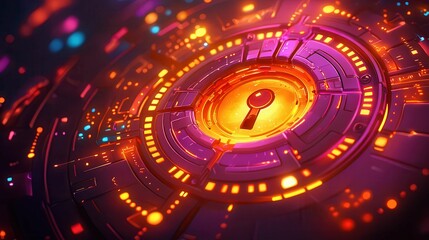 Poster - A vibrant digital lock design with glowing elements, representing technology and security.