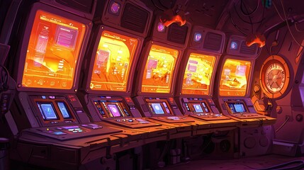 Poster - Futuristic control room with glowing screens in a sci-fi setting.