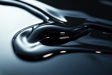 Poster - Shiny black oil puddle reflecting light on a smooth surface in an industrial setting. Generative AI