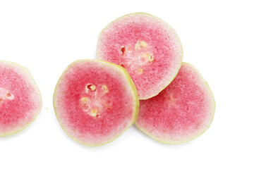 Wall Mural - Fresh pink guava on white background.