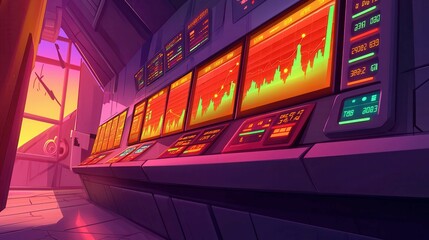 Poster - A vibrant control room featuring data screens and graphs, created in a colorful animated style.