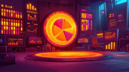Poster - A vibrant digital workspace featuring colorful charts and graphs in a modern, futuristic setting.
