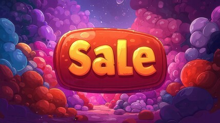 Poster - Colorful and vibrant graphic with the word 'Sale' prominently displayed amidst abstract shapes.