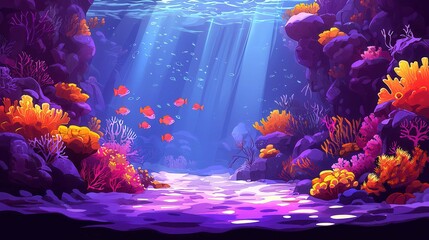 Poster - An underwater scene with colorful corals and fish, showcasing vibrant marine life in a tropical ocean.