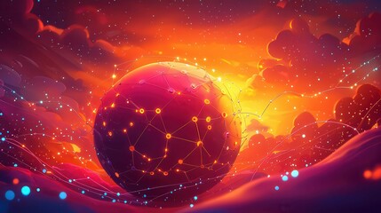 Poster - A vibrant 2D animation of a glowing globe surrounded by colorful, dynamic clouds and abstract connections.