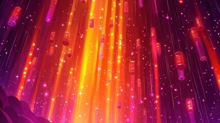 Poster - A vibrant digital artwork depicting floating lanterns with a colorful gradient background in a whimsical style.