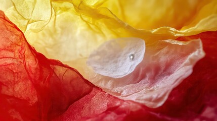 Poster - A close up of a red and yellow tissue with a white object in the middle. The tissue is inflamed and the white object is a foreign body