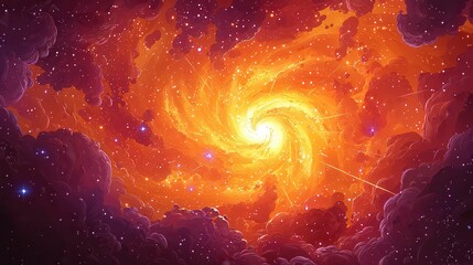 A vibrant galaxy surrounded by colorful cosmic clouds, showcasing a swirling formation of stars and light.