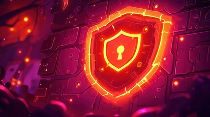 Poster - A vibrant digital illustration of a glowing shield emblem set against a dark, stylized background.