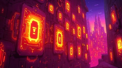 Poster - A vibrant futuristic cityscape with neon lights and technology-inspired architecture.