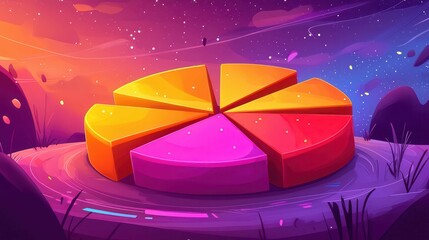 Poster - A colorful pie chart illustration set against a vibrant, cosmic background with hues of pink, orange, and purple.