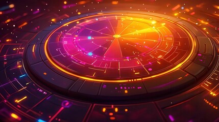 Poster - A vibrant digital interface with circular patterns and glowing elements in a cosmic theme.