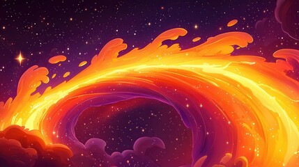 Poster - A vibrant cosmic swirl with orange and purple hues, depicting a fantastical wave in a starry space background.