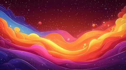 Poster - Colorful abstract waves flow through a starry background in a vibrant animation.