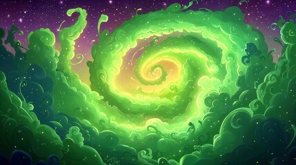 Poster - A vibrant swirl of green clouds against a starry sky, creating a magical atmosphere.