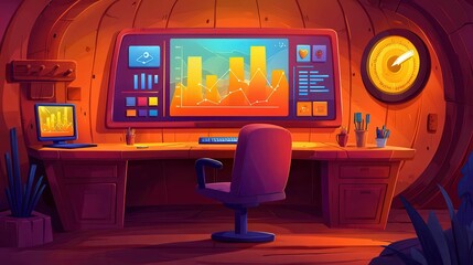 Poster - A vibrant workspace with charts and graphs displayed, showcasing a modern design aesthetic.