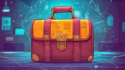 Poster - a colorful cartoon briefcase set against a tech-inspired background.