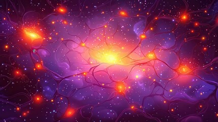 Poster - Abstract representation of neural connections in a cosmic background.