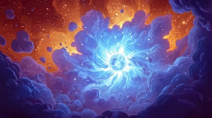 Poster - A vibrant cosmic explosion with swirling clouds and bright colors representing a stellar event.