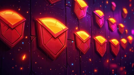 Poster - Colorful abstract composition of glowing shapes resembling envelopes against a dark background.