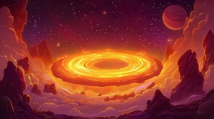Poster - A stunning digital illustration of a glowing space ring in a colorful cosmic setting.