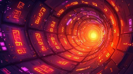 Poster - A vibrant abstract tunnel with glowing patterns, showcasing a futuristic design.