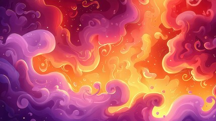 Poster - Abstract illustration of colorful swirling clouds in vibrant hues of orange, purple, and pink. A dynamic and lively background design.