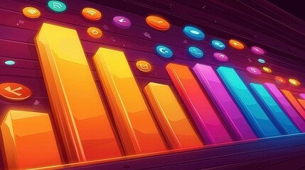 Poster - Colorful bar graph with digital icons representing data analytics.