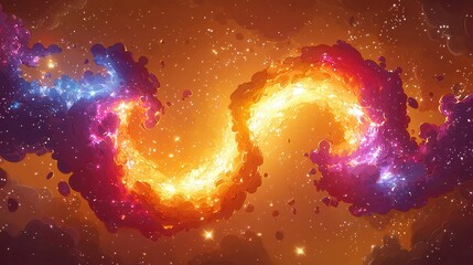 Poster - A vibrant abstract representation of space with swirling colorful gases and cosmic elements.