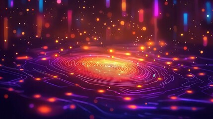 Poster - A vibrant abstract art piece depicting swirling patterns and glowing lights in a cosmic atmosphere.