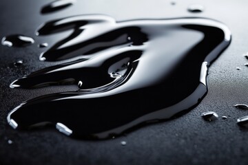 Aufkleber - Shiny black oil puddle reflecting light on a smooth dark surface after a recent spill during a busy workday. Generative AI